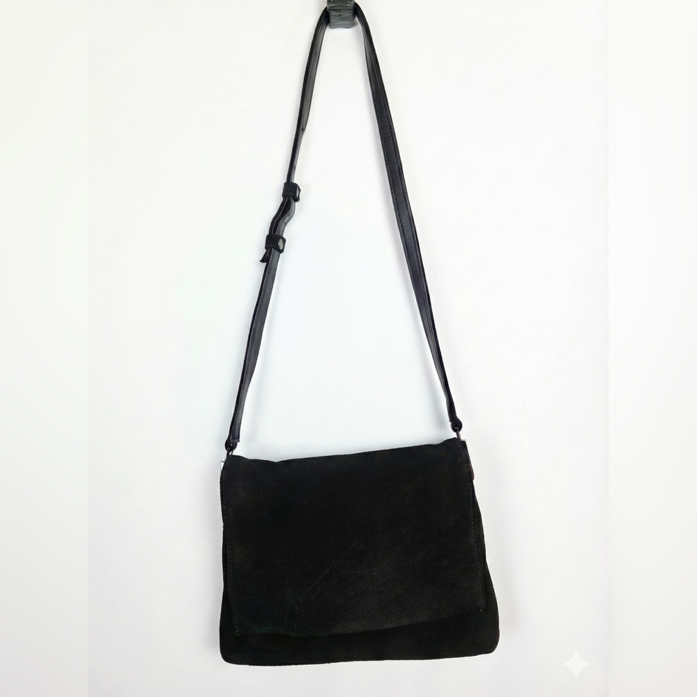 Coletta 90s Vintage Black Suede Flap Bag